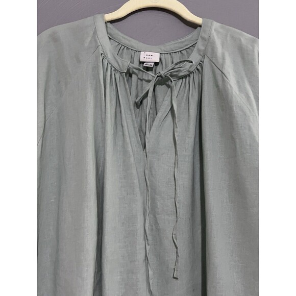 A New Day (Target) M Sage Green Blouse Top Linen Blend Oversized Comfort Tie - Picture 2 of 12